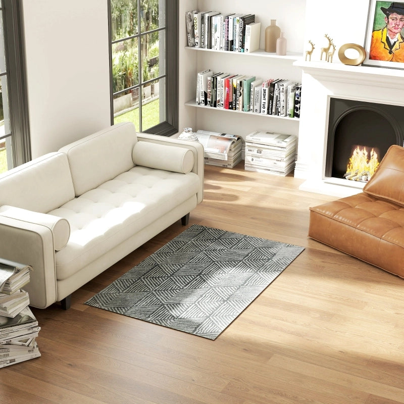 Tappeto da soggiorno 150 × 80 cm lavabile in lavatrice in polipropilene grigio scuro con righe geometriche moderne