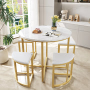 Set tavolo da pranzo rotondo 80 cm con 4 sedie bianco oro