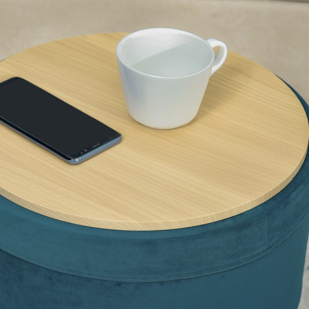 Pouf Contenitore ¨C Minimal ¨C Verde Velluto Legno