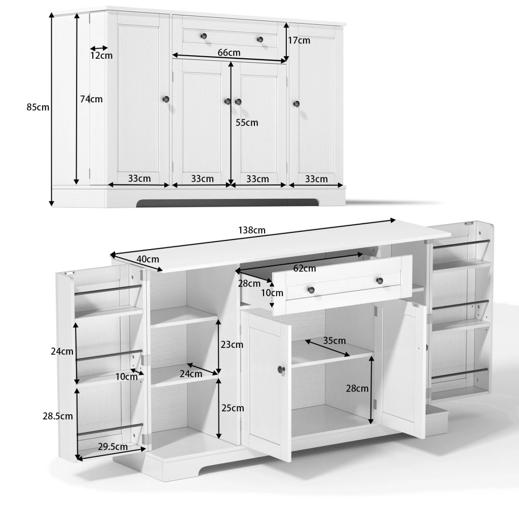 Credenza da cucina bianca in MDF con cassetto e ripiani