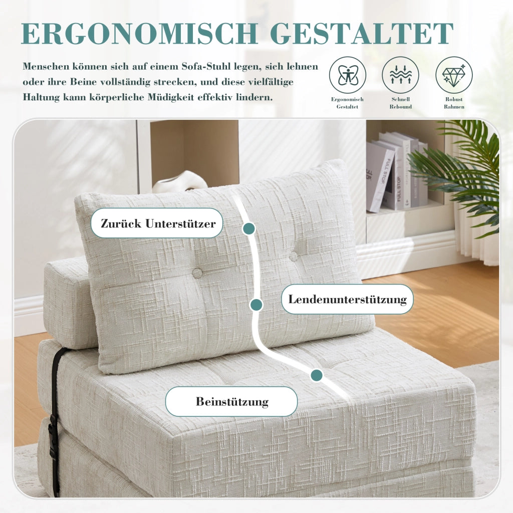 DIVANO LETTO Pieghevole 79x180x18 cm Chenille Beige