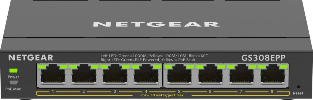 Netgear gs308epp gestito l2/l3 gigabit ethernet (10/100/1000) supporto power over ethernet (poe) nero - GS308EPP-100PES