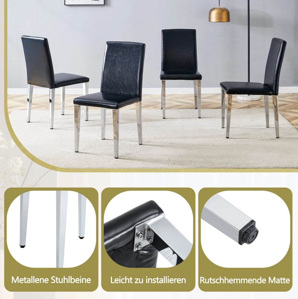 SEDIA da pranzo Set da 2 pezzi 90 cm nero e argento in PU e metallo
