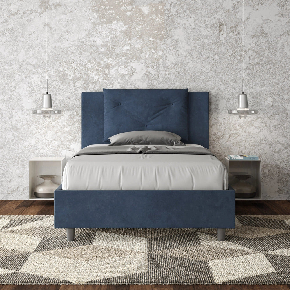 Letto Singolo 90x210 cm con Rete e Contenitore Appia Blu