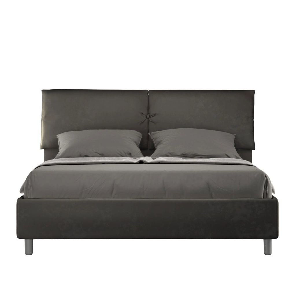 BS COM Letto matrimoniale senza rete imbottito 160x210 microfibra grigio