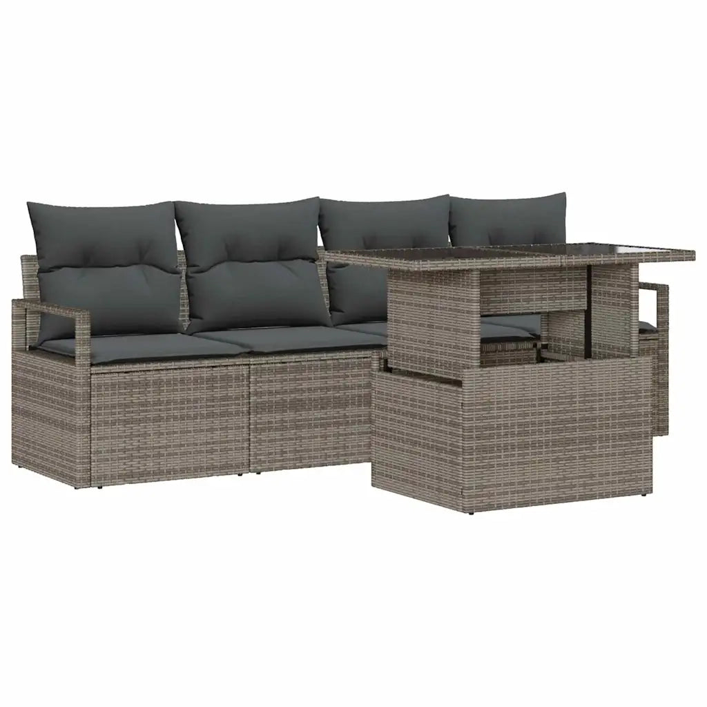 Set Divano da Giardino 5 pcs Grigio Poly Rattan
