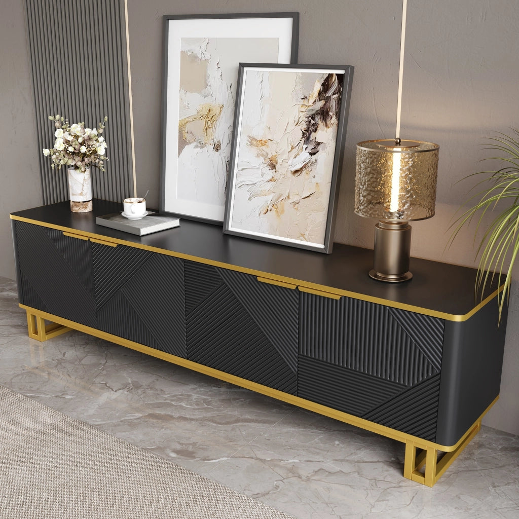 Mobile porta televisore 160 cm nero e oro con quattro ante