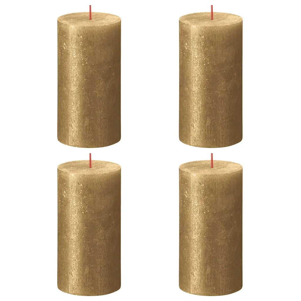 Bolsius Candele Pilastro Rustiche Shimmer 4 pz 130x68 mm Oro 440890