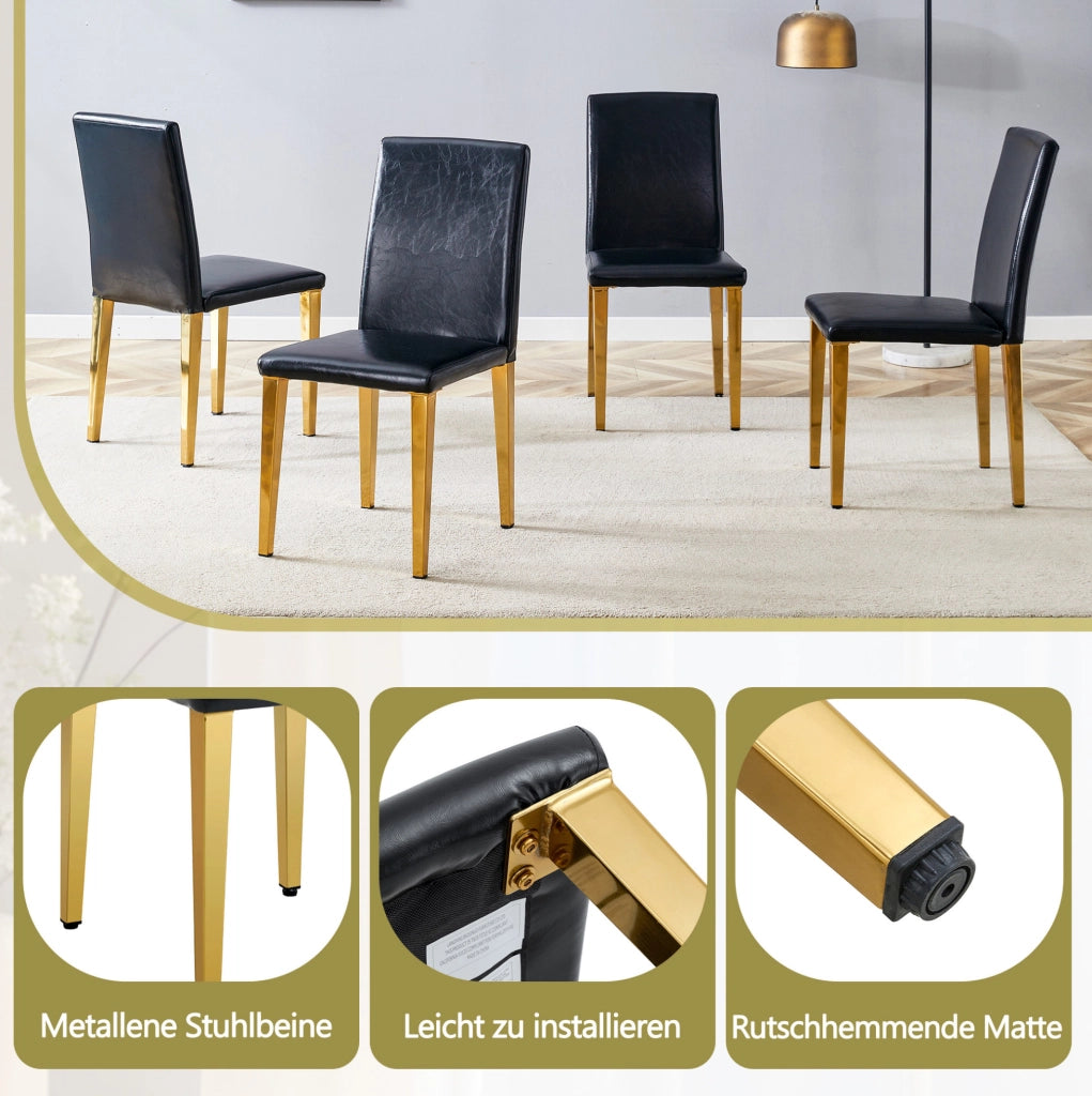 SEDIA DA PRANZO Set da 4 pezzi 90 cm Nero/Oro in PU e metallo