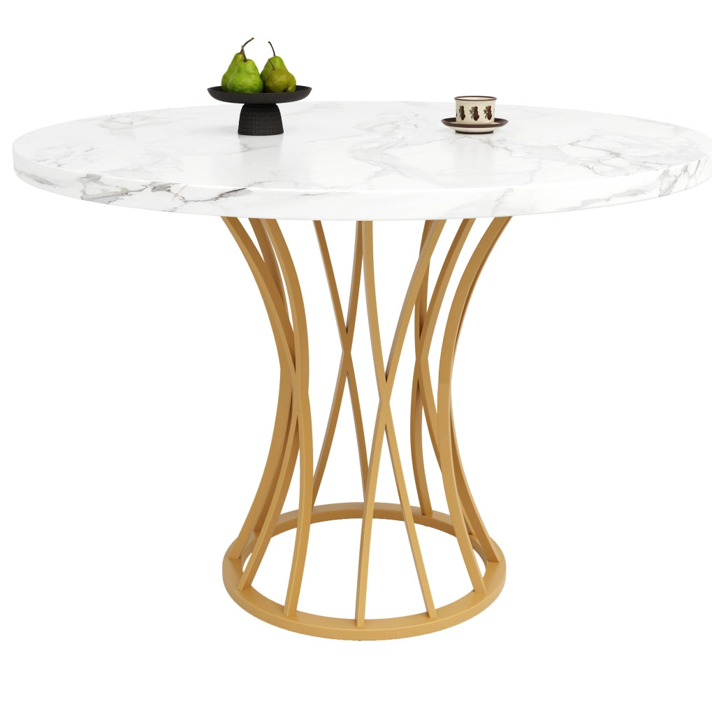 Tavolo da pranzo 80x80x76 cm in MDF e metallo; dorato