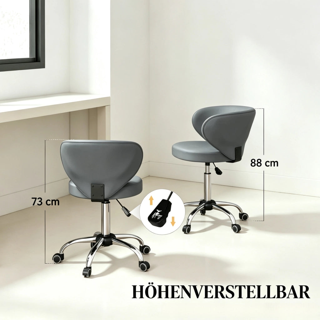 Sgabello da ufficio con ruote 45x54x88 cm in PU grigio, schienale e altezza regolabili –