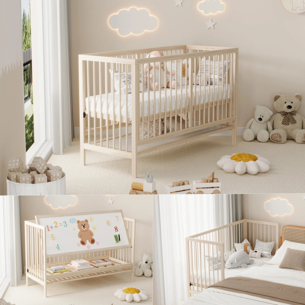Letto evolutivo trasformabile con altezza regolabile in legno di abete colore naturale senza materasso