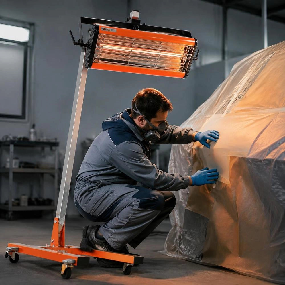 Infrared Curing Lamp, 1500 W, 1–60 Min. Time Setting, Automatic Curing Lamp With Automatic Heating And Holder, 31.8 M² Baking Surface, Spray Baking Booth Heaters, Paint Dryers