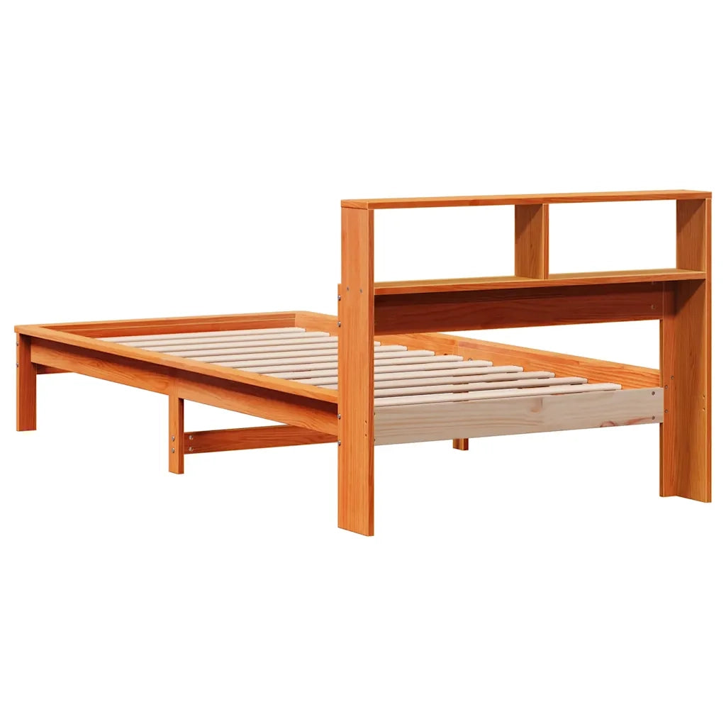 Letto Libreria senza Materasso-Struttura Letto con contenitore Marrone Cera 75x190 cm in Pino 301333