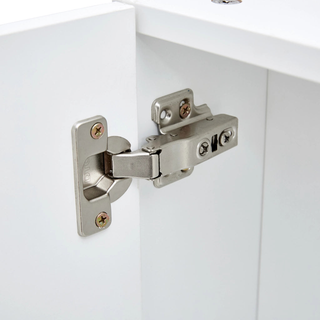 Mobile con specchio con anta e scomparti interni, specchio di sicurezza per bagno e camera da letto, MDF bianco