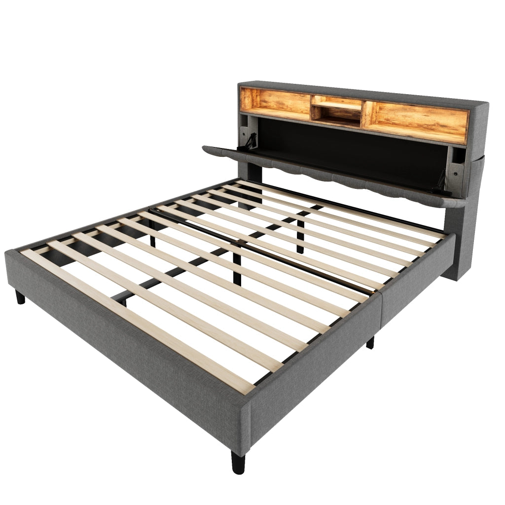 Letto imbottito grigio 140x200 con testiera contenitore