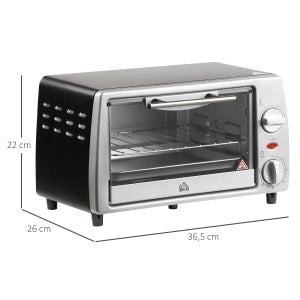 Forno elettrico 10L, 750W, temperatura e timer regolabili, con grill e teglia, 36.5x26x22cm, argento e nero