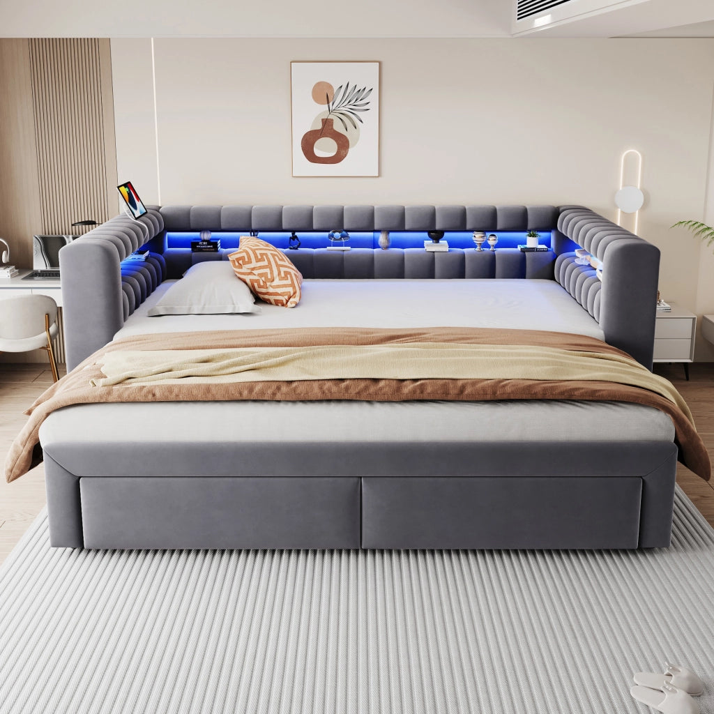 letto divano imbottito velluto grigio 109 x 210 cm