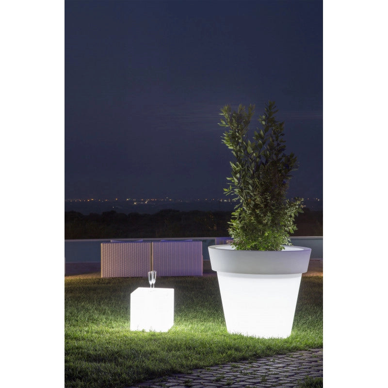 Vaso luminoso moderno di design Ø80 H70 in polimero resistente con LED bianco per interno ed esterno - Made in Italy - Monacis