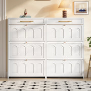 Mobile scarpiere bianco moderno in MDF con 12 ripiani e 2 cassetti, 140x25x123,5 cm