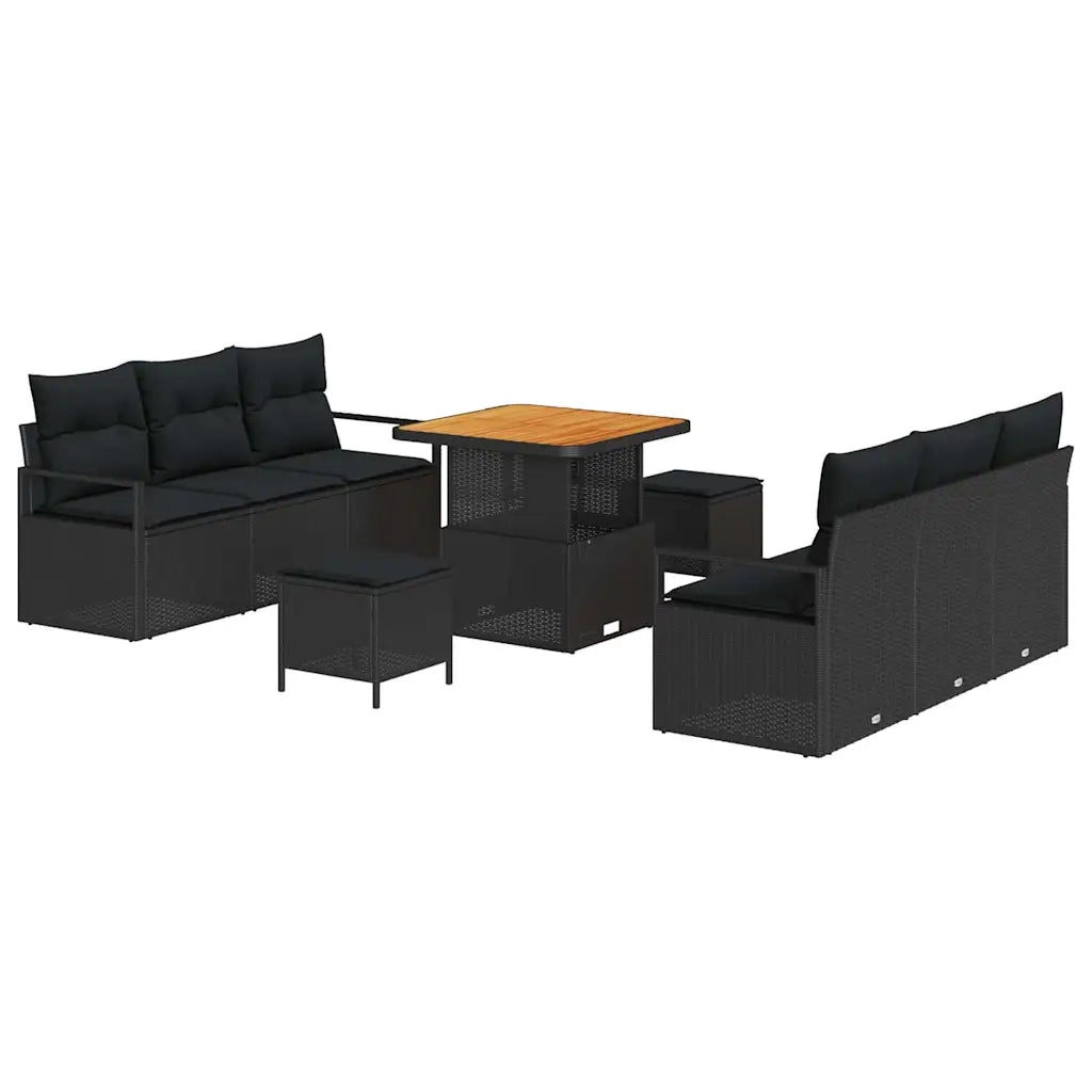 Set Divano da Giardino con archiviazione 9 pcs Nero Poly Rattan