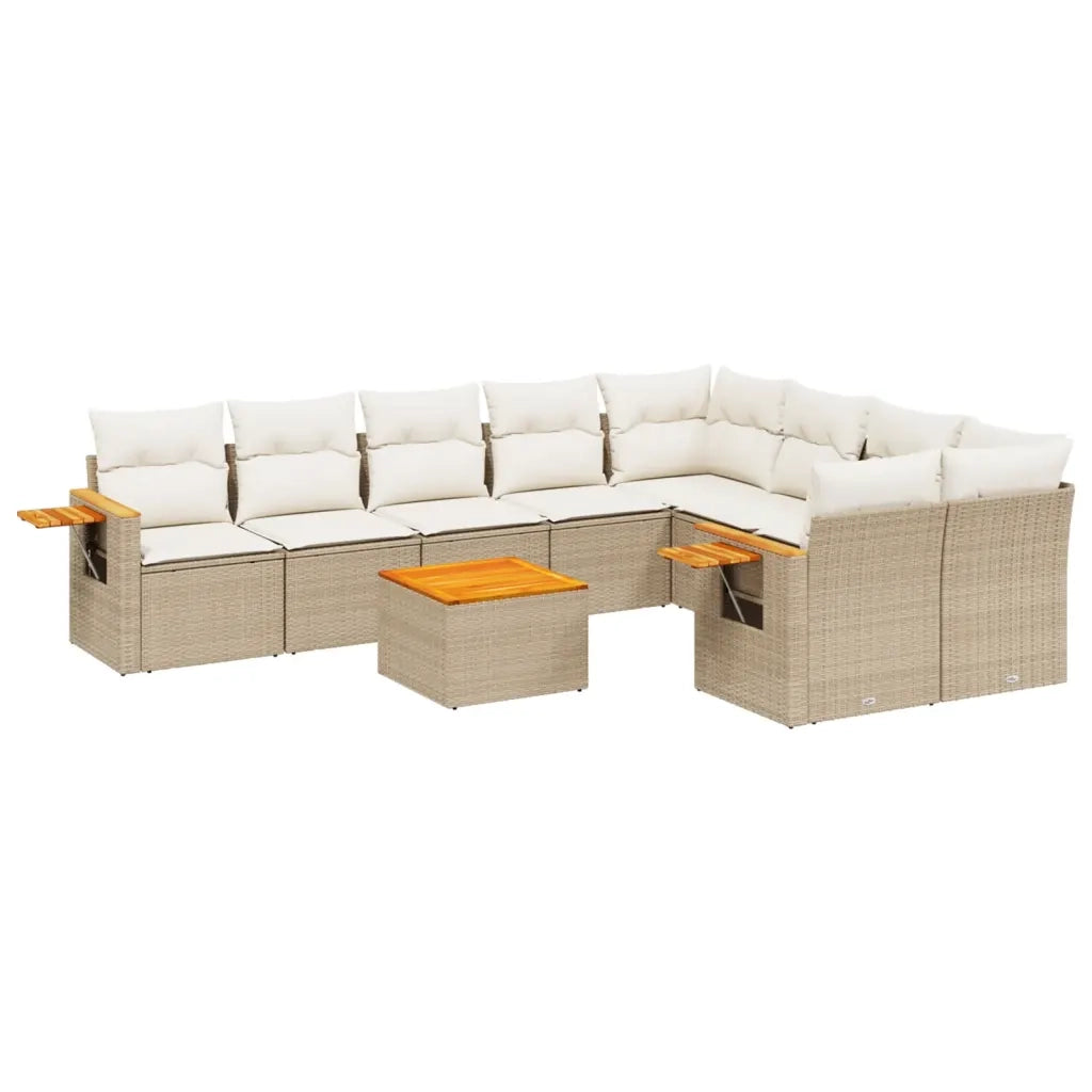 Set Divano da Giardino 10 pz con Cuscini Beige in Polyrattan
