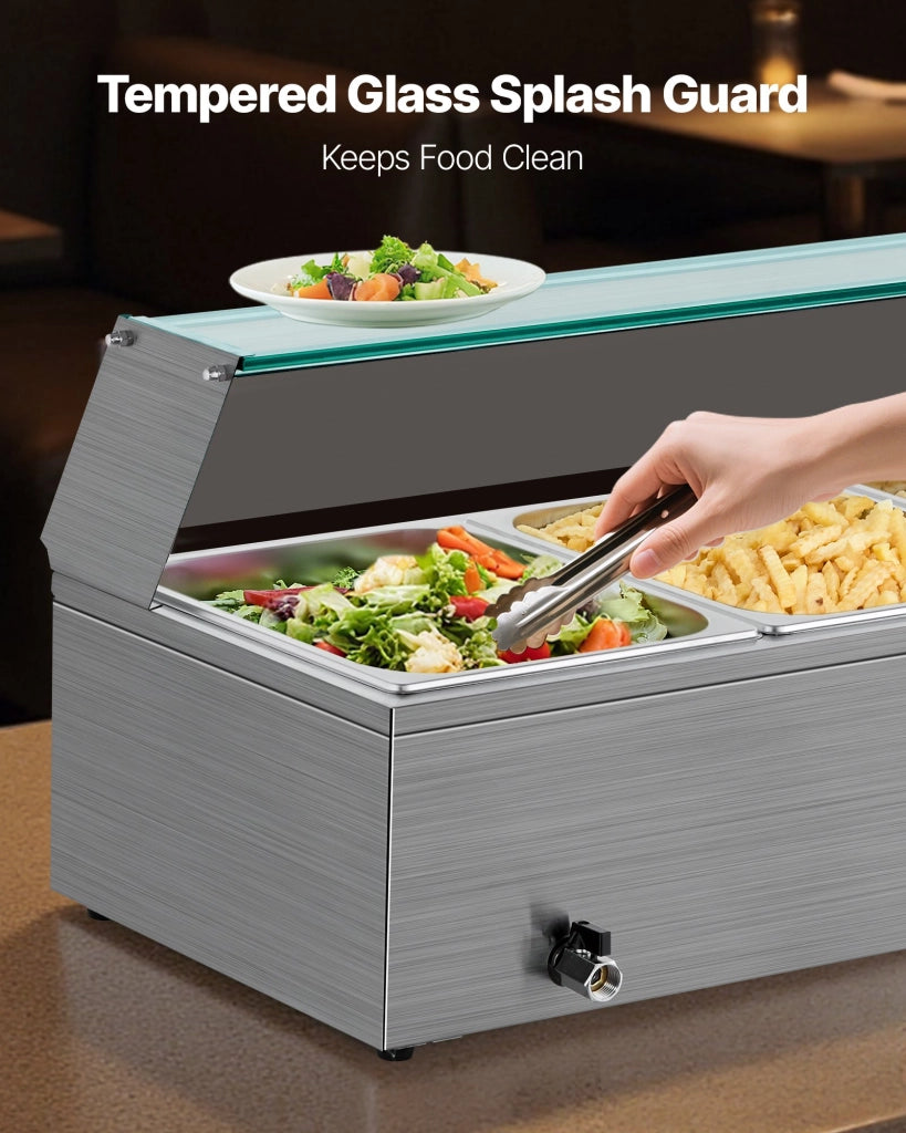 Scaldavivande elettrico a buffet M-2213 in acciaio inox, 3 contenitori 1/2, 1500 W, con coperchio in vetro, pratico e robusto per catering e feste