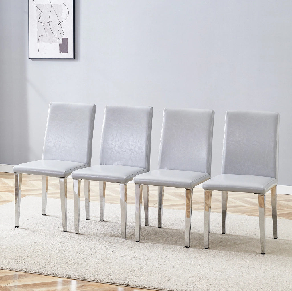 SEDIA da pranzo moderna Set da 4 pezzi 90 cm PU grigio chiaro e metallo argento