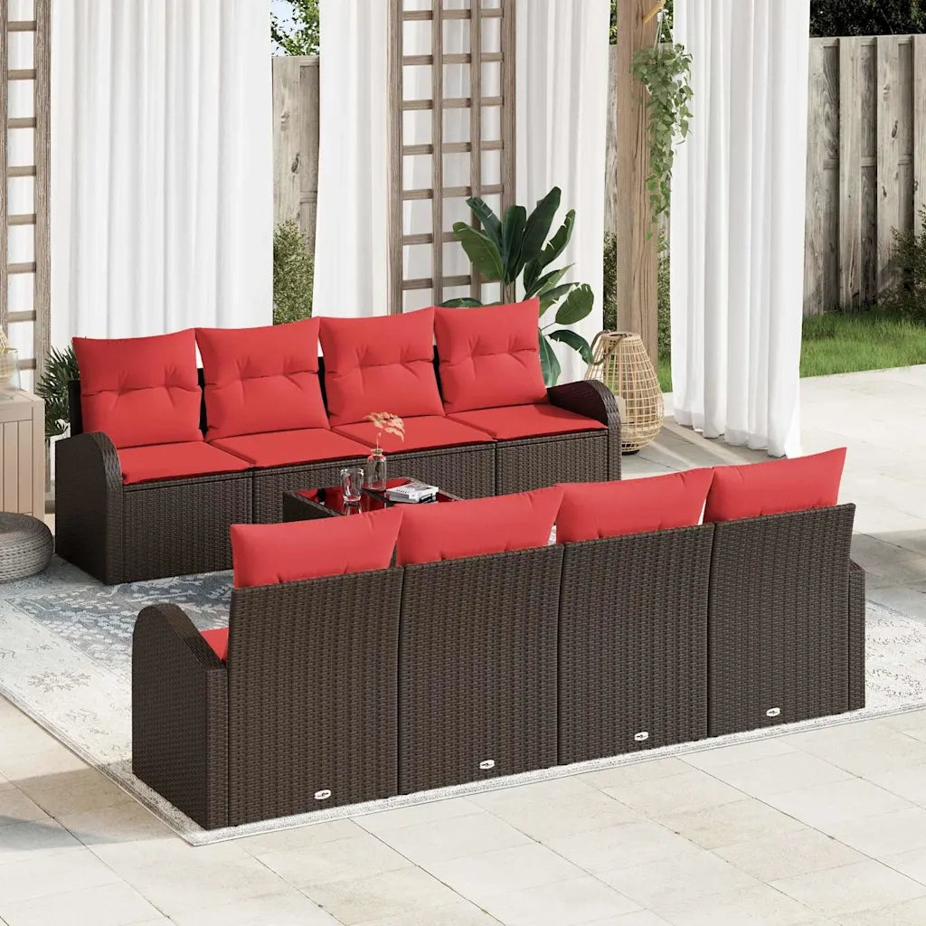Set di divani 9 pcs Marrone e Rosso Poliestere 3345974