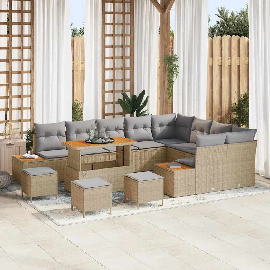 Set Divano da Giardino con cuscino 13 pcs Beige Poly Rattan