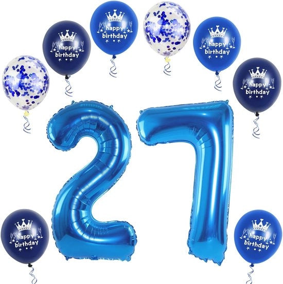 Folieballone XL 32 pollici - Cifra aerei 27 - Decorazione per compleanni - Pallone a elio/aria - Alta resistenza alle forme - Incluso siringa per gonfiaggio