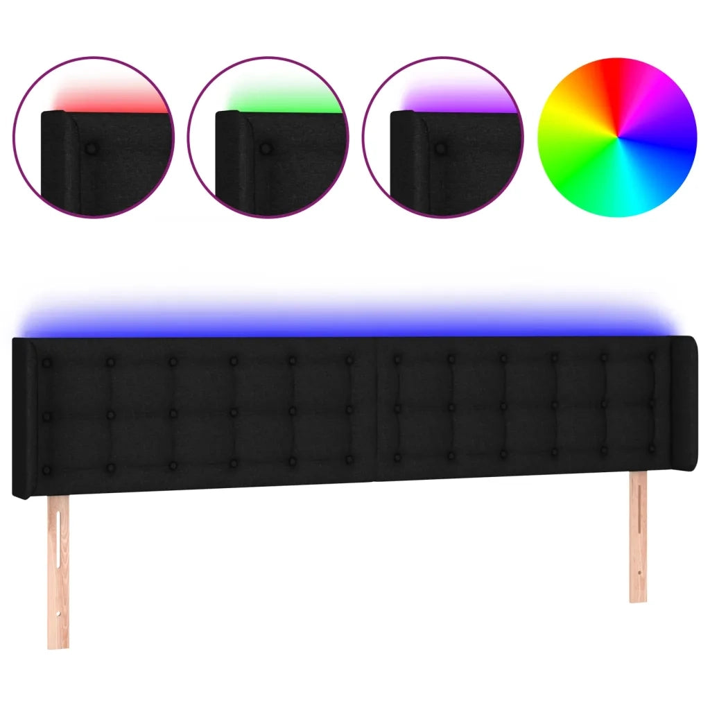 Testiera | Testata a LED Nera 163x16x78/88 cm in Tessuto