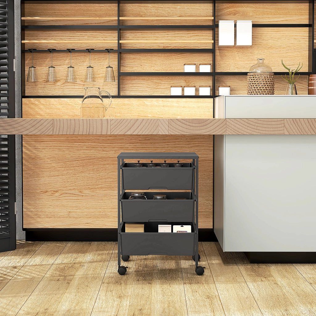 Carrello con Ruote 3 Ripiani ¨C Xylo ¨C Nero 40,8x33,5x60,5 cm