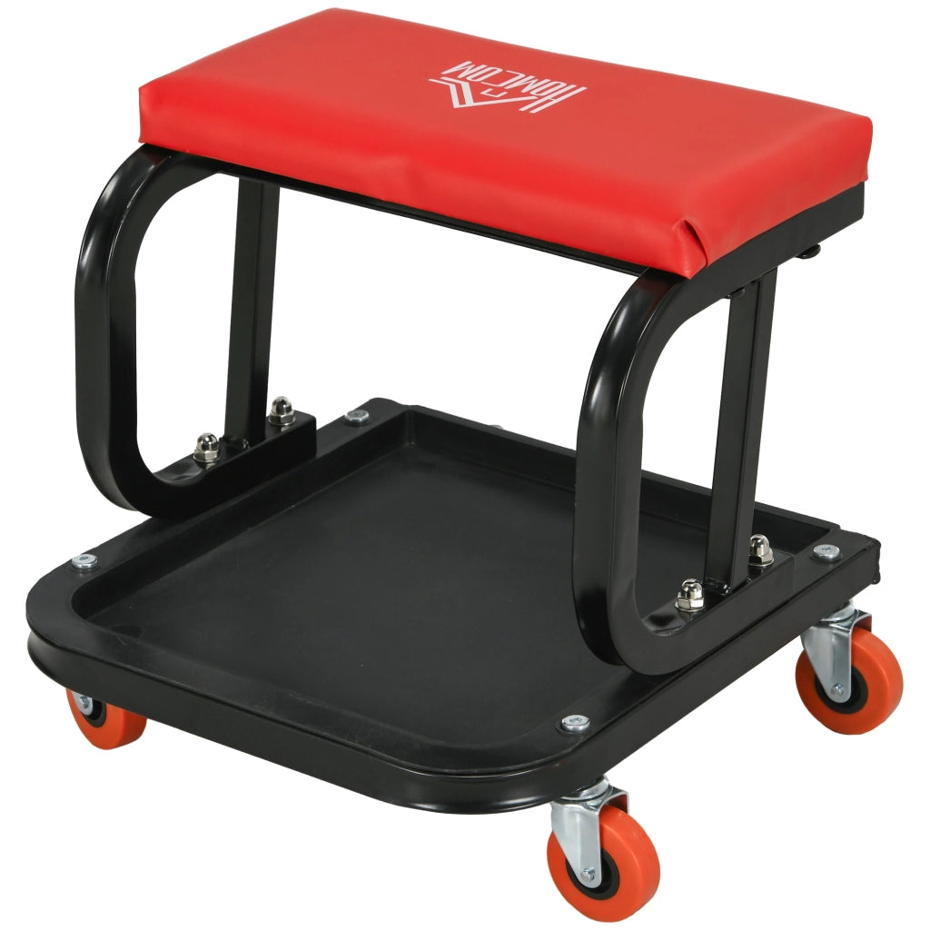 Sgabello da Officina con Ruote ¨C Xylo ¨C Vassoio Portautensili Struttura Acciaio Carico 100kg Rosso
