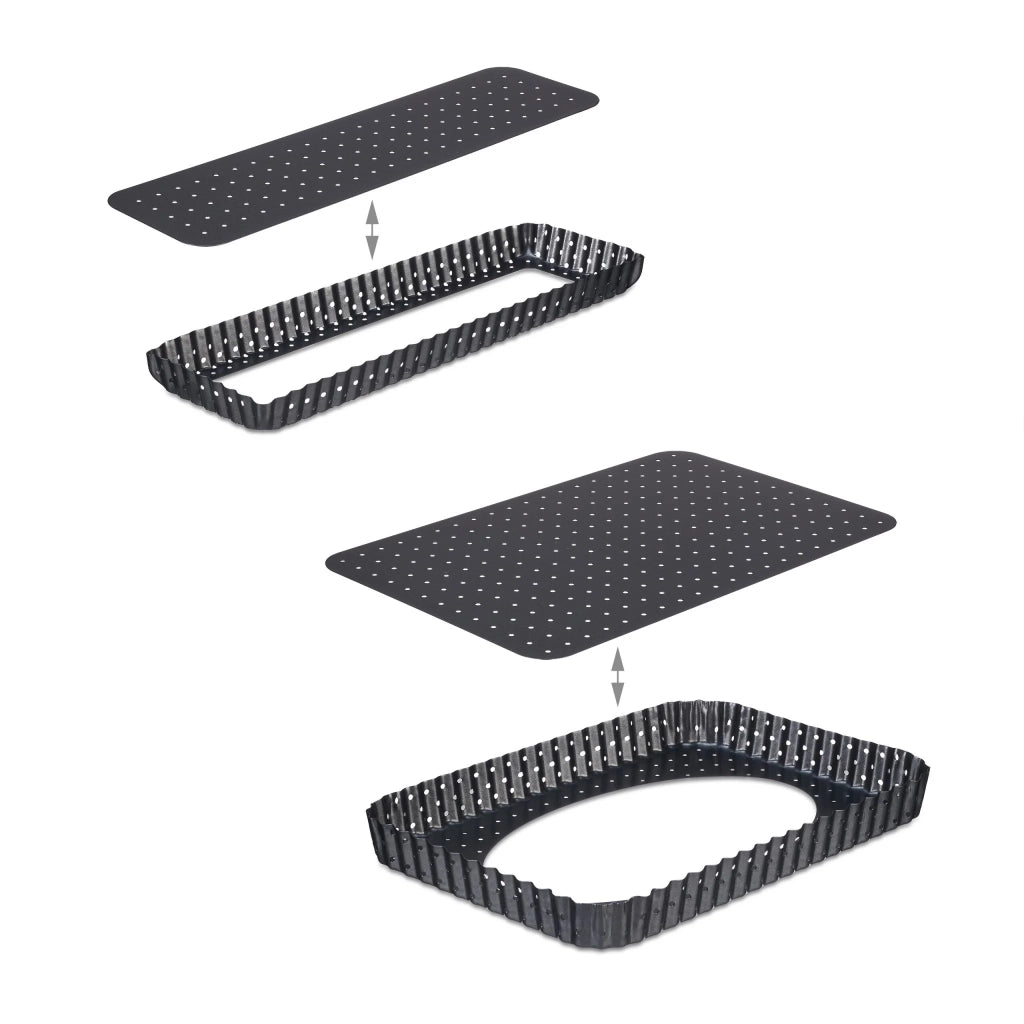 Set di 2 stampi per crostata perforati fondo amovibile cottura omogenea 32 x 25 x 3 cm in acciaio nero 13_0014232