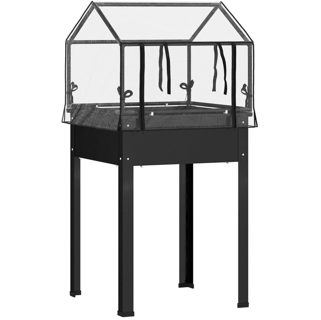 AIUOLA Rialzata con Copertura 60x60x120 cm Acciaio Nero per Giardino e Balcone