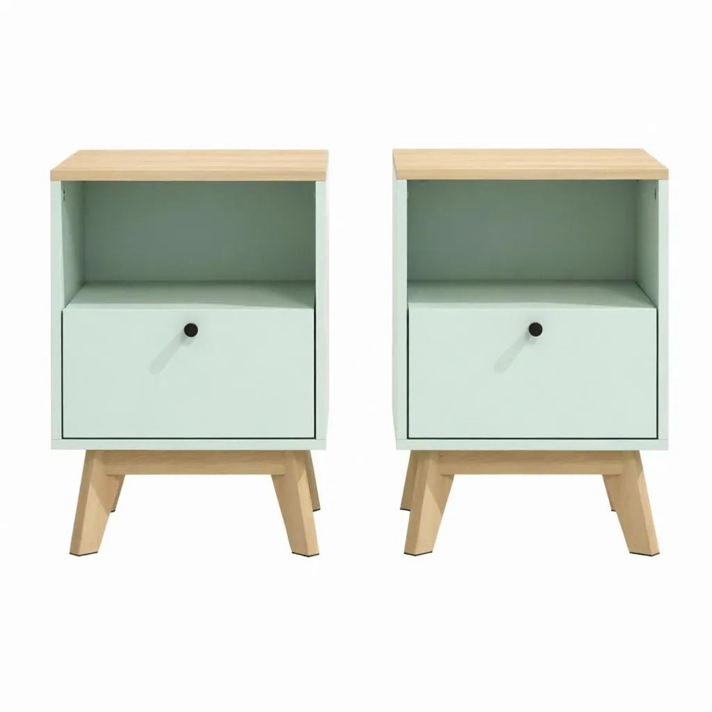 Set di 2 comodini con cassetto e vano aperto (solo 2 pezzi)
