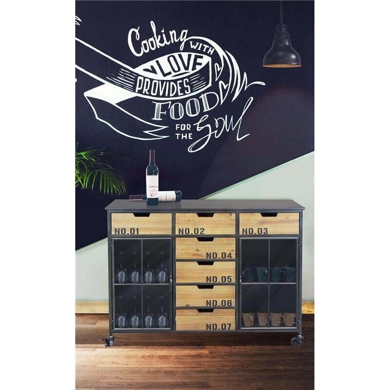 MOBILE CADEN IN ACCIAIO E LEGNO 98,5 X 38,5 X H84 CM CON RUOTE