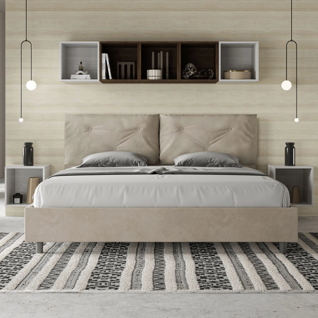 BS COM Letto matrimoniale king size senza rete imbottito 190x200 microfibra sabbia Large