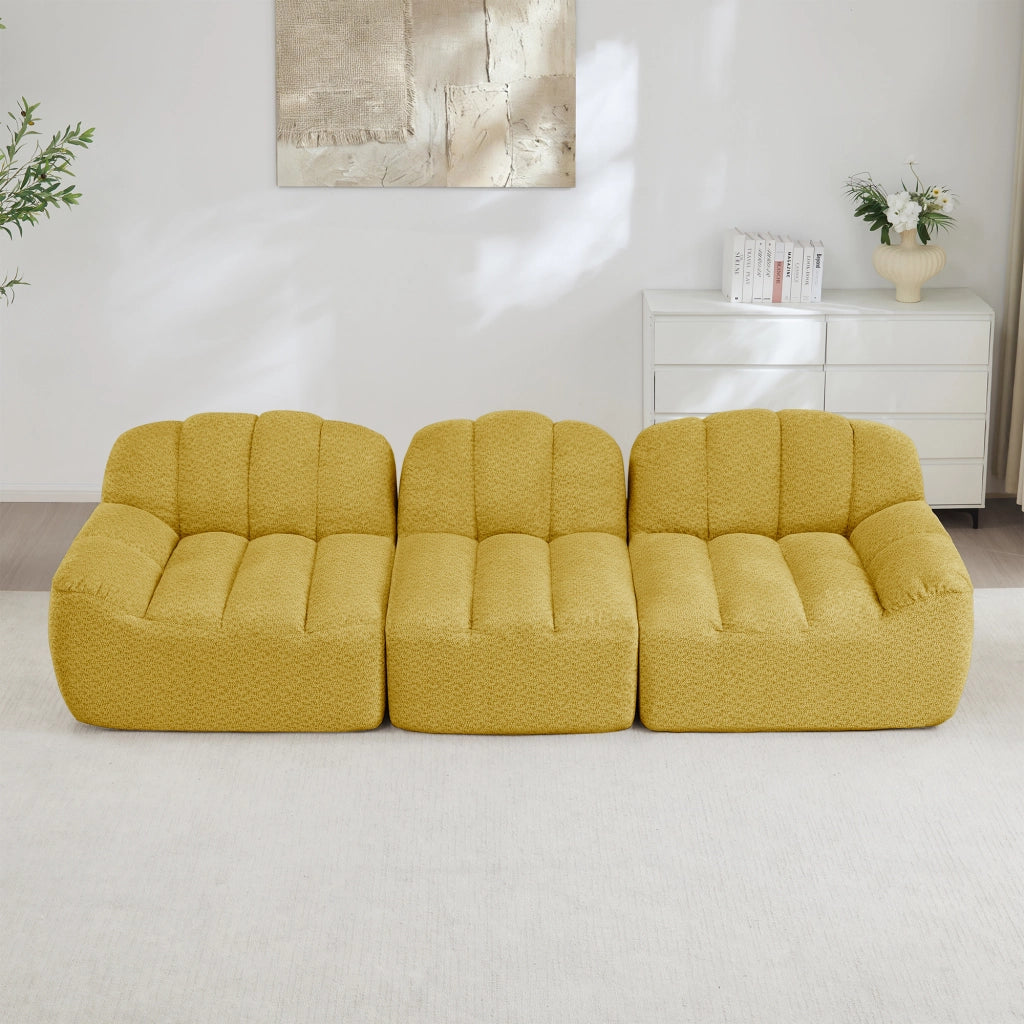Divano Modulare 3 Posti ¨C MINIMAL ¨C Tessuto Morbido Giallo, Seduta Profonda