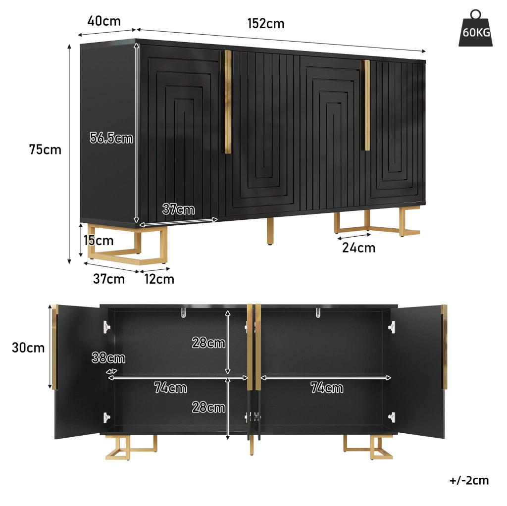 SIDEBOARD 152x40x75 cm Nero in MDF con 2 ante