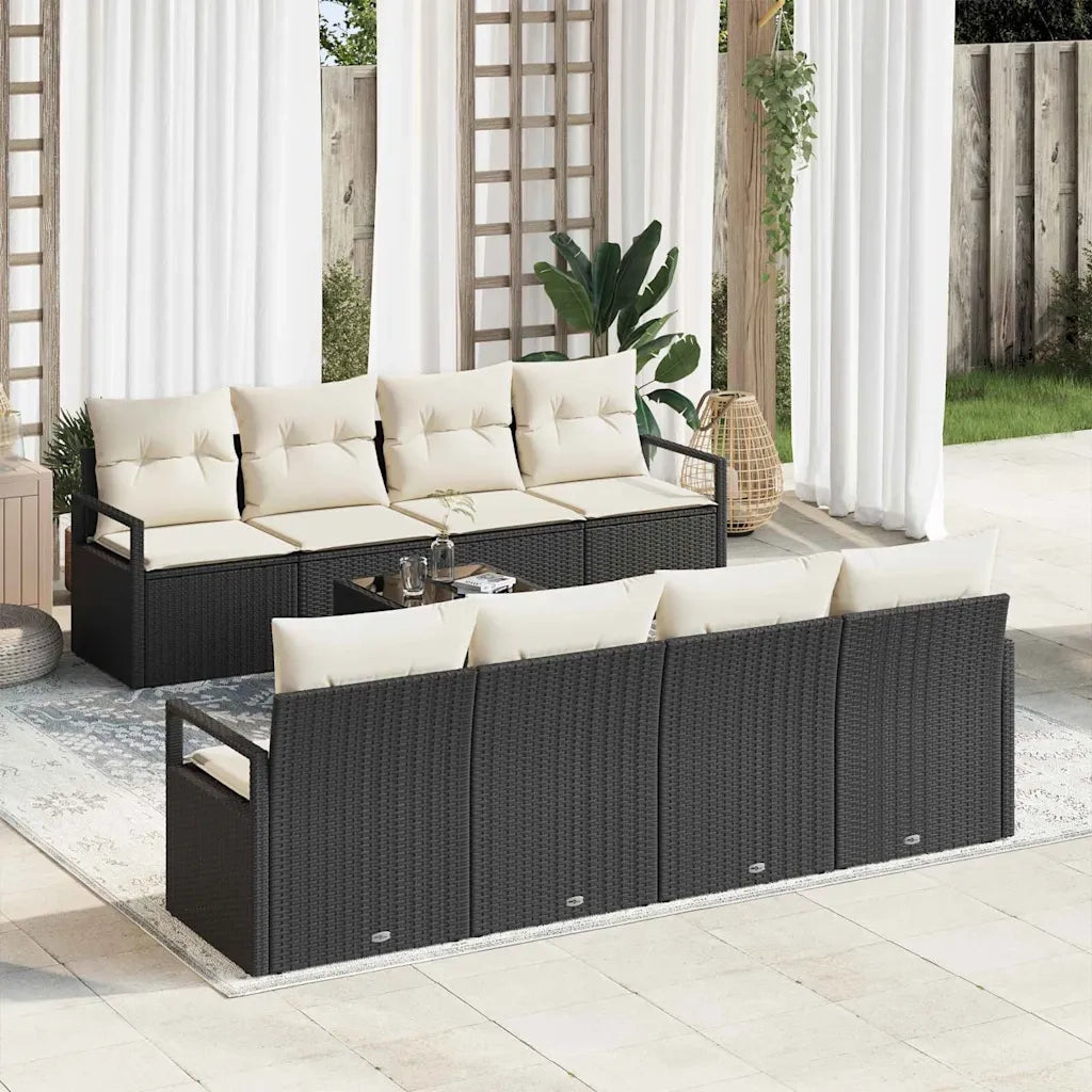 Set di divani con cuscino 7 pcs Nero e Crema polyrattan