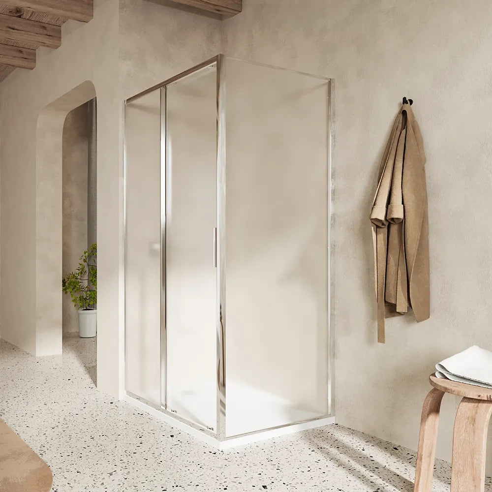 Box doccia slim 90x120cm con porta scorrevole e parete fissa profili cromati e vetro 6mm anticalcare opaco h190| Portofino