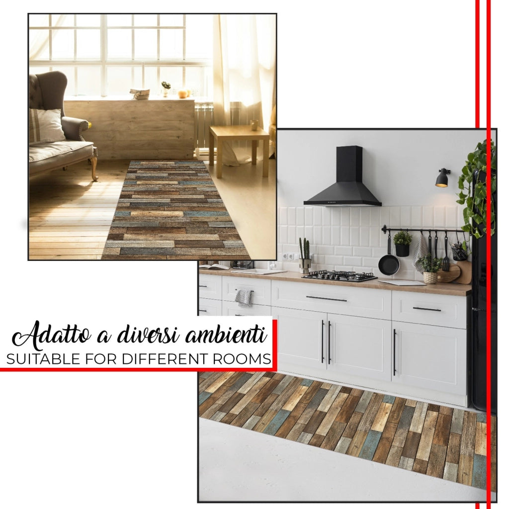 Tappeto Cucina Antimacchia 51x100 cm Stampa HD Alta Definizione Passatoia Gomma Pvc Parquet Colorato