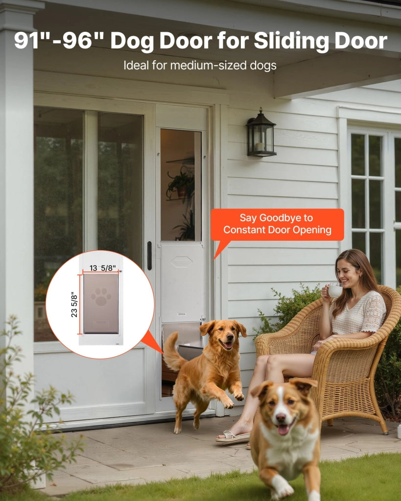 Porta Scorrevole per Cani XL CWM03-XL-H, Telaio in Alluminio e Vetro Temperato, Altezza Regolabile 2311-2439 mm con Serratura, Bianco