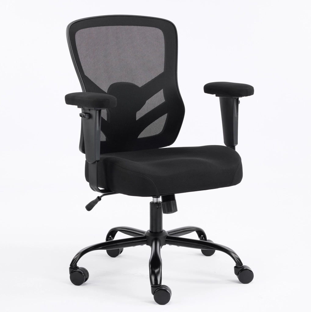 Sedia da ufficio nera ergonomica con supporto lombare regolabile e braccioli 2D