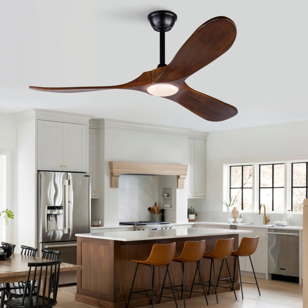 Ventilatore da soffitto 52 pollici con LED dimmerabile e telecomando in metallo e legno