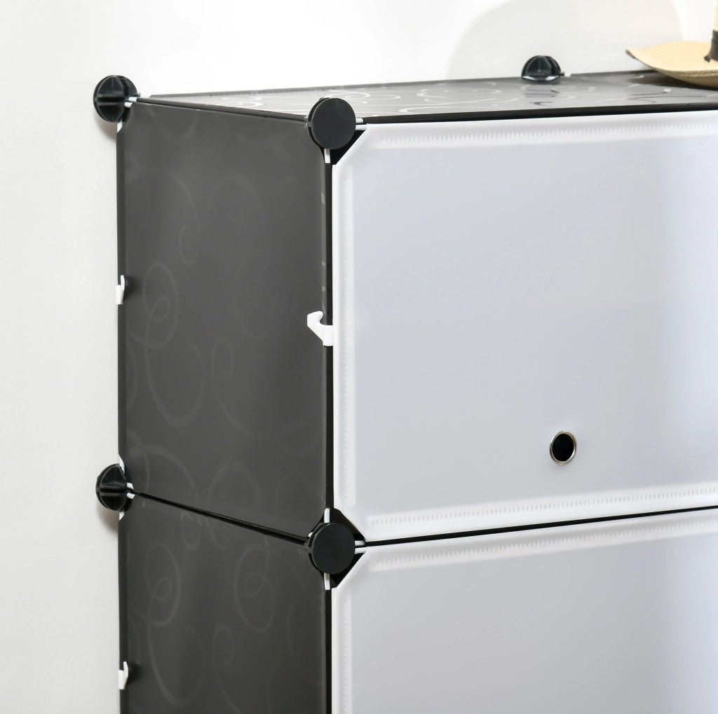 Scarpiera modulare 125x32x125 cm nera e bianca - 12 cubi