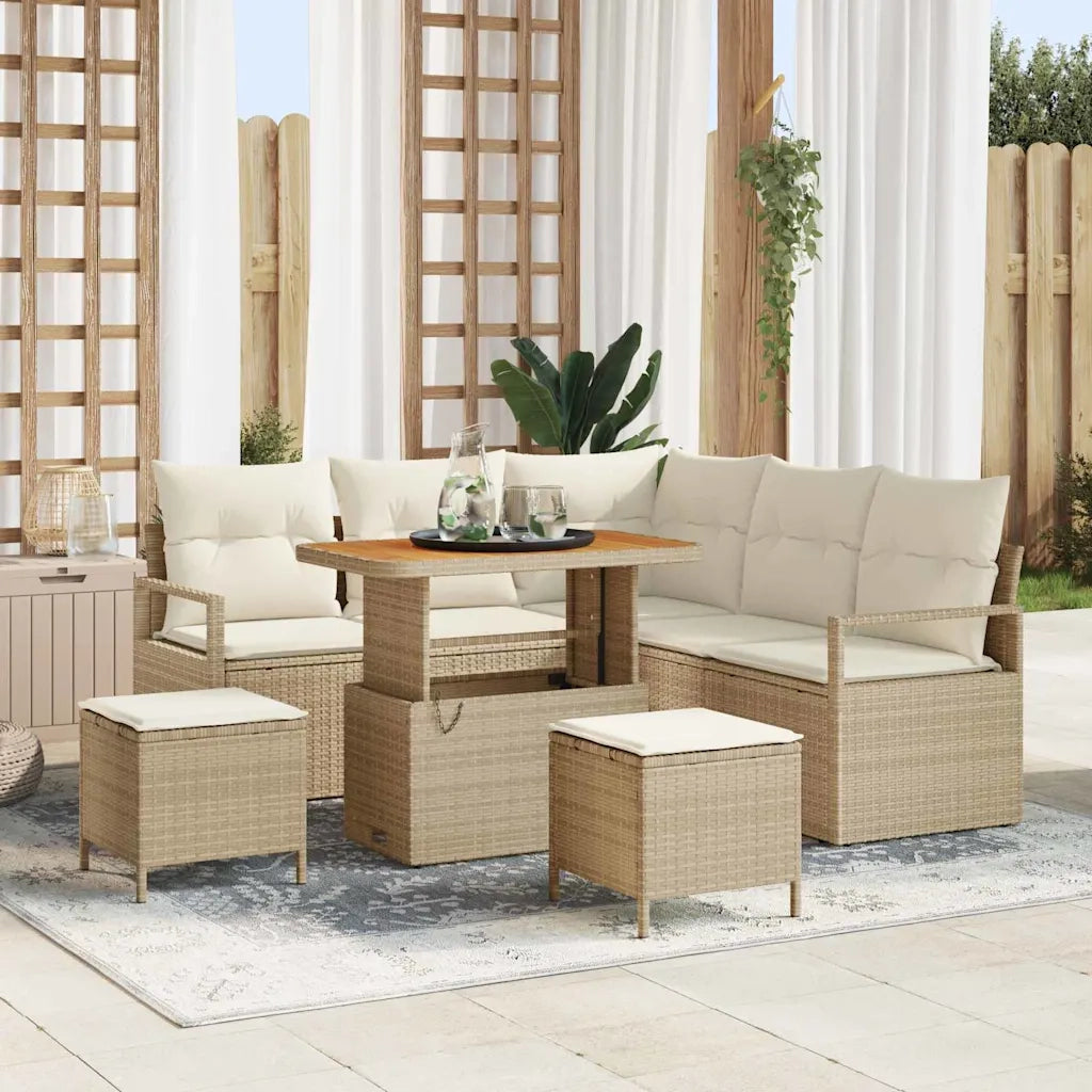 Set Divano da Giardino con cuscino 8 pcs Beige e Crema