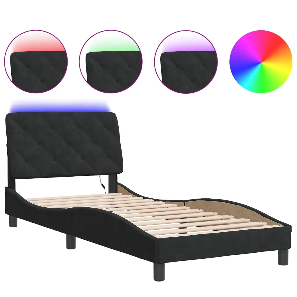 Giroletto con LED senza Materasso Nero 90x190 cm in Velluto 3213827